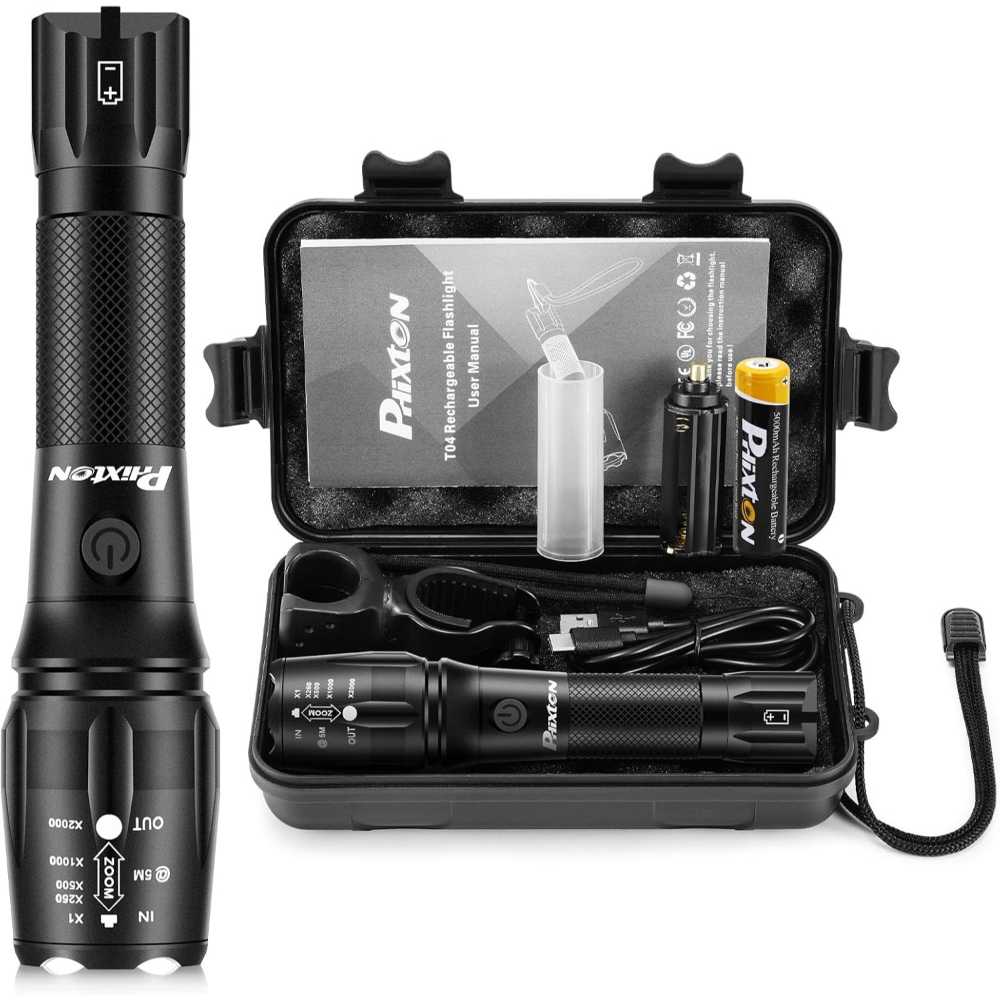Phixton 1000-Lumen USB-C Rechargeable Flashlight w/ Hard Case + Mount
