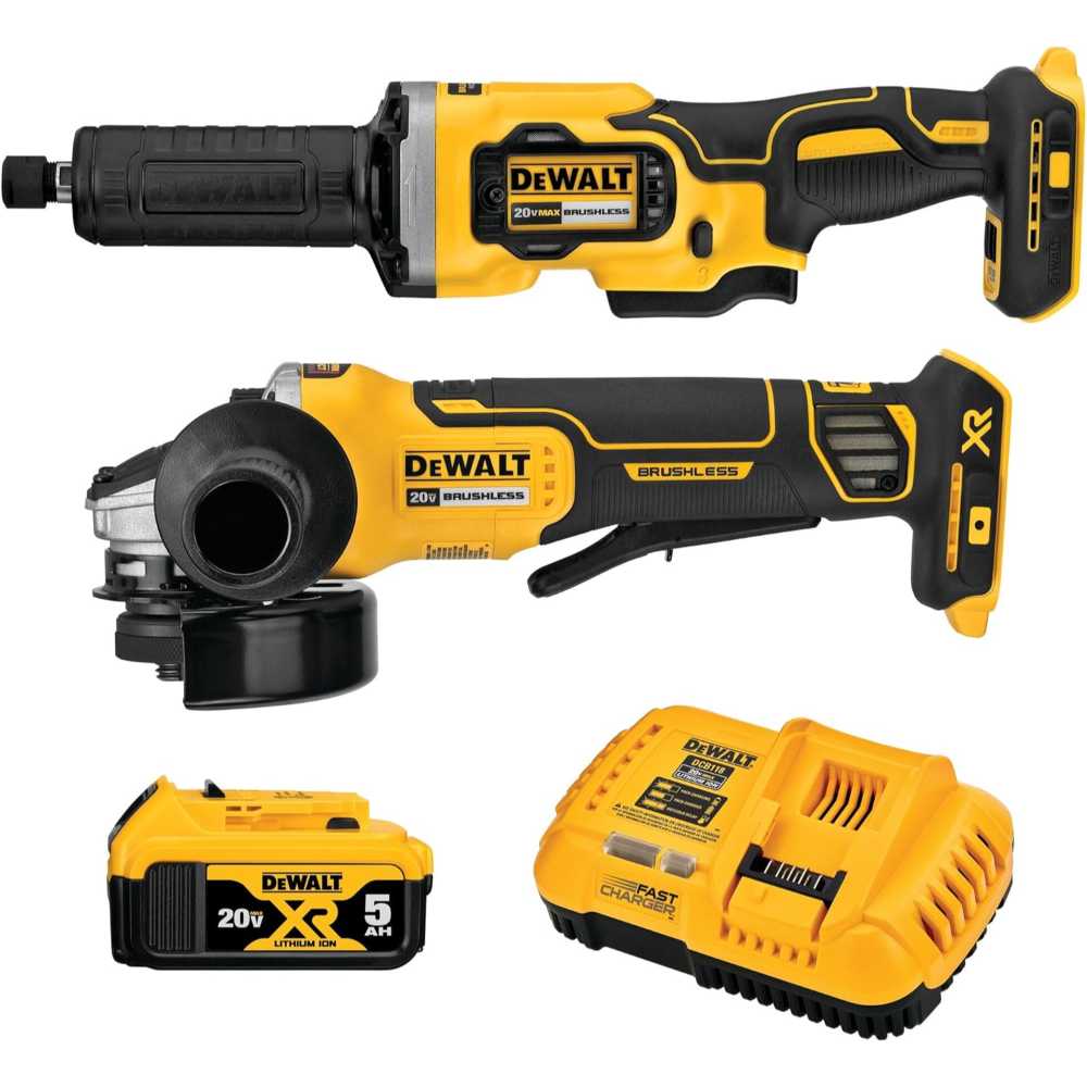 DEWALT 20V MAX Angle Grinder and Die Grinder Set w/ 5Ah Battery + Charger