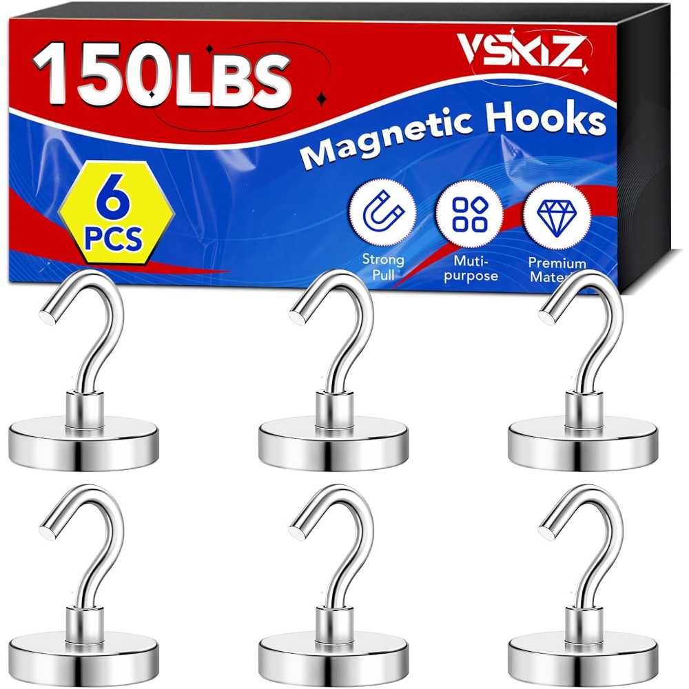 6-Pack VSKIZ 150 lb. Heavy Duty Magnetic Hooks