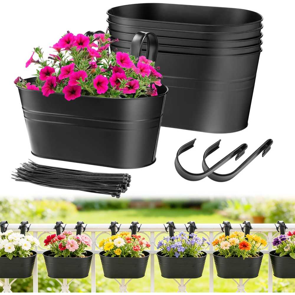 6-Pack Madholly 10.8" Metal Railing Planters