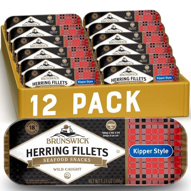 12-Pack Brunswick Wild Caught Boneless Herring Fillets, 3.53 oz. (Kipper Style)