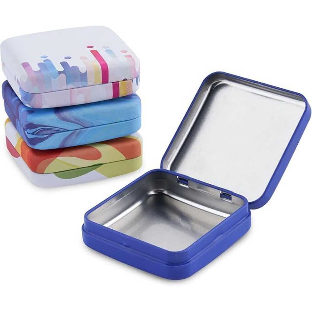 4-Pack Zeiss Tin Box Containers w/ Hinge Lids (2.6" x 2.6" x 1")