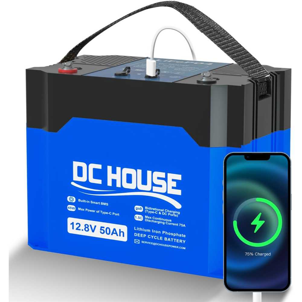 DC House 12V 50Ah/640Wh LiFePO4 Battery w/ USB-C + DC Ports