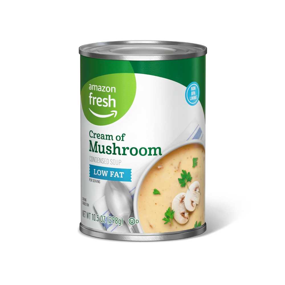 Prime Members: 4-Pack Amazon Fresh Condensed Low Fat Cream Of Mushroom Soup, 10.5 oz.