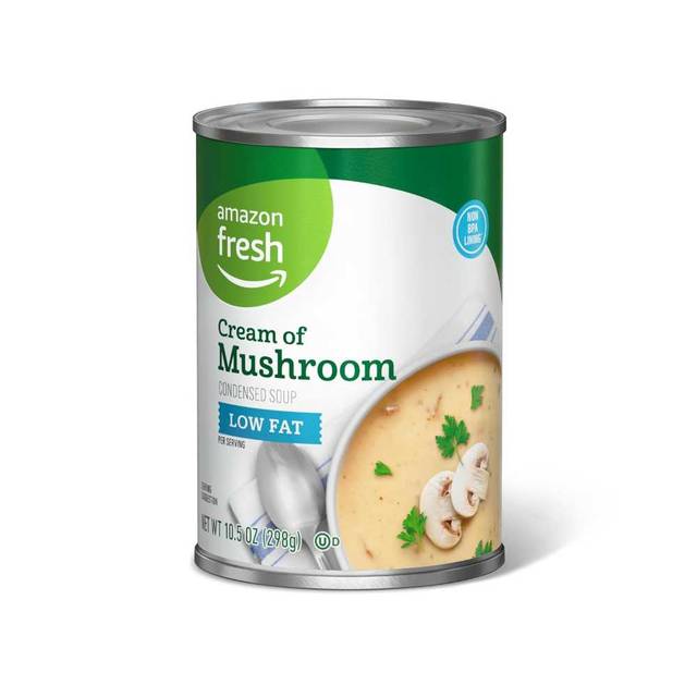 Prime Members: 4-Pack Amazon Fresh Condensed Low Fat Cream Of Mushroom Soup, 10.5 oz.