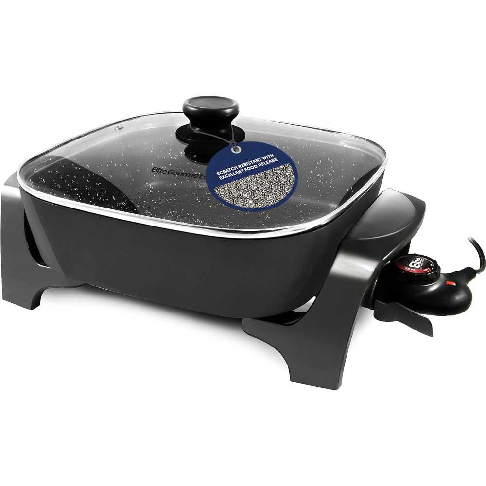 Elite Gourmet Extra Deep 7.5 qt. Electric Skillet w/ Glass Lid