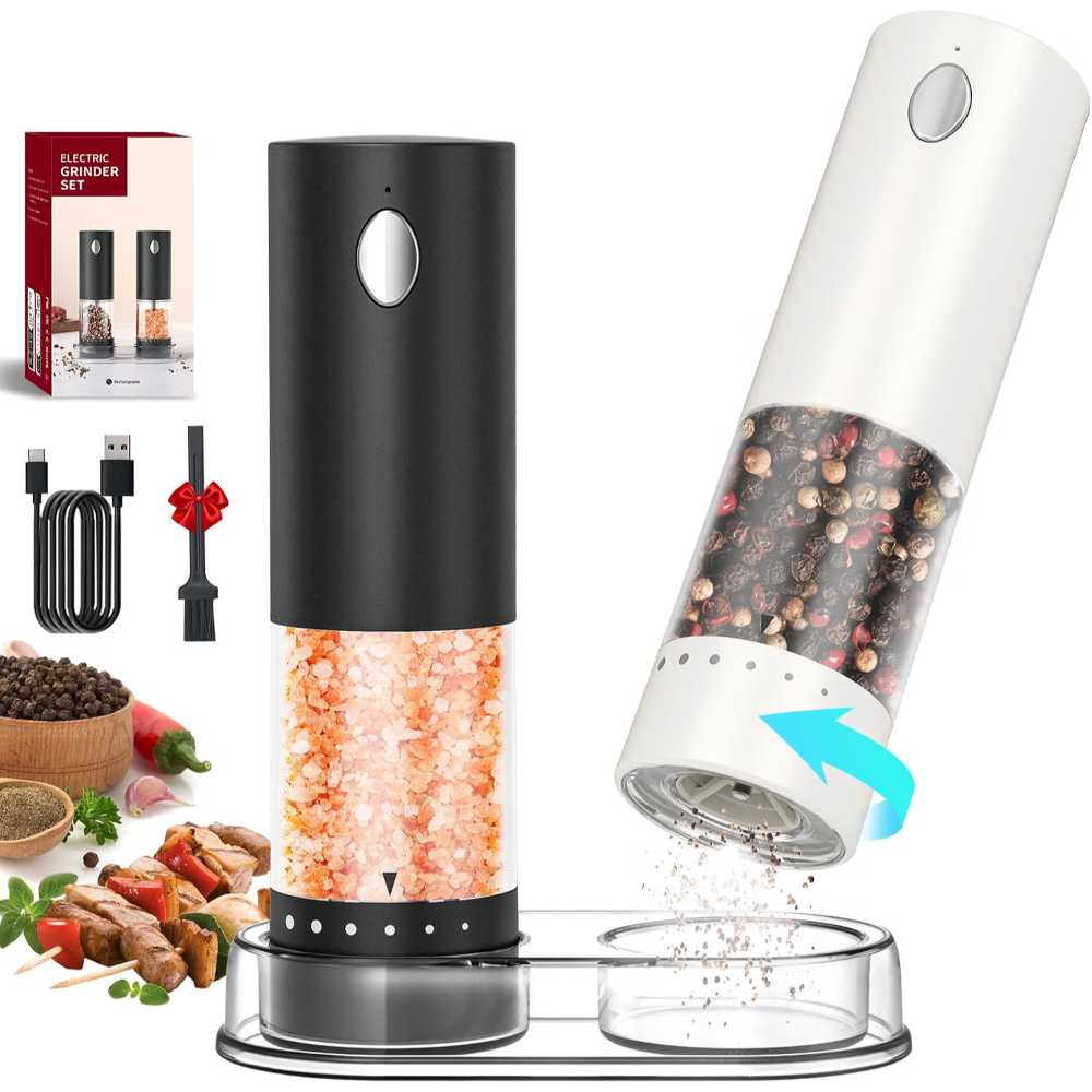 Circle Joy USB-C Rechargeable Salt & Pepper Grinder Set w/ LED Light