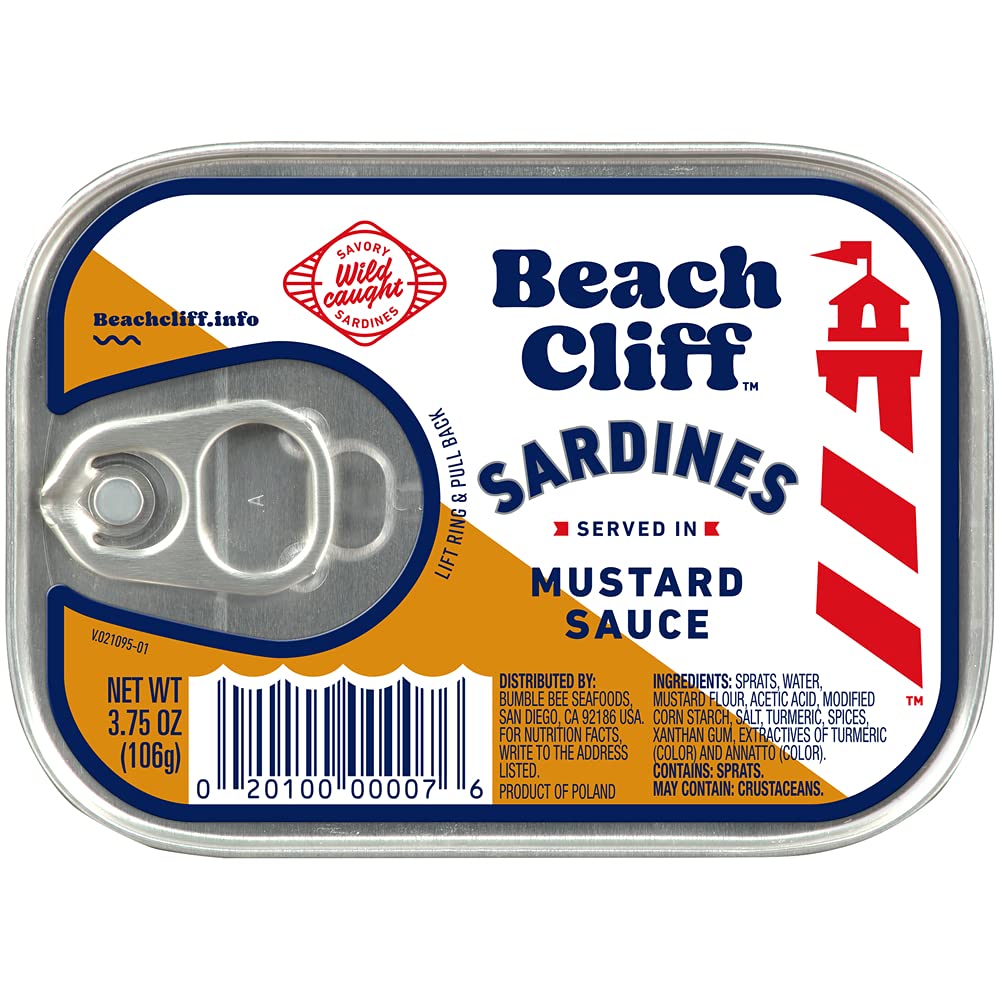 12-Pack Beach Cliff Wild Caught Sardines in Mustard Sauce, 3.75 oz.