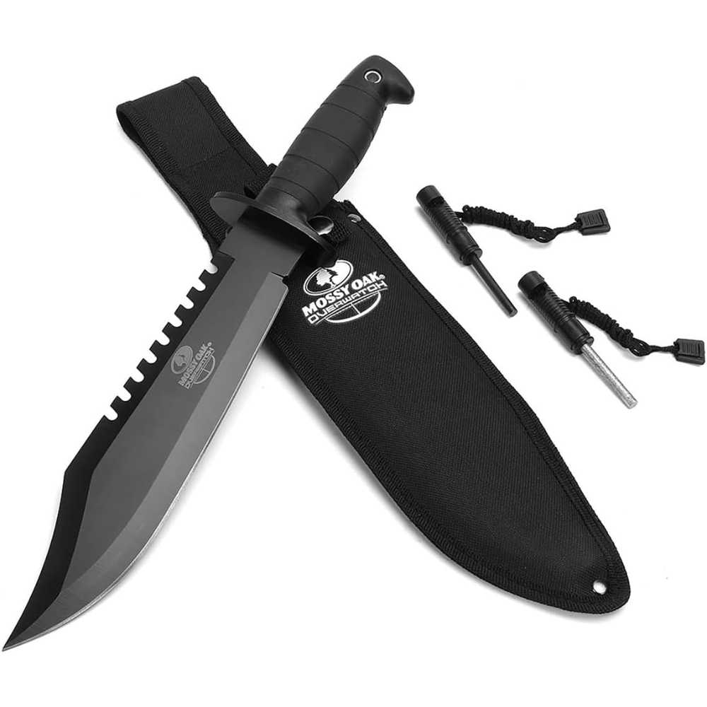 Mossy Oak 10" Survival Hunting Knife w/ Sheath, Sharpener & Fire Starter