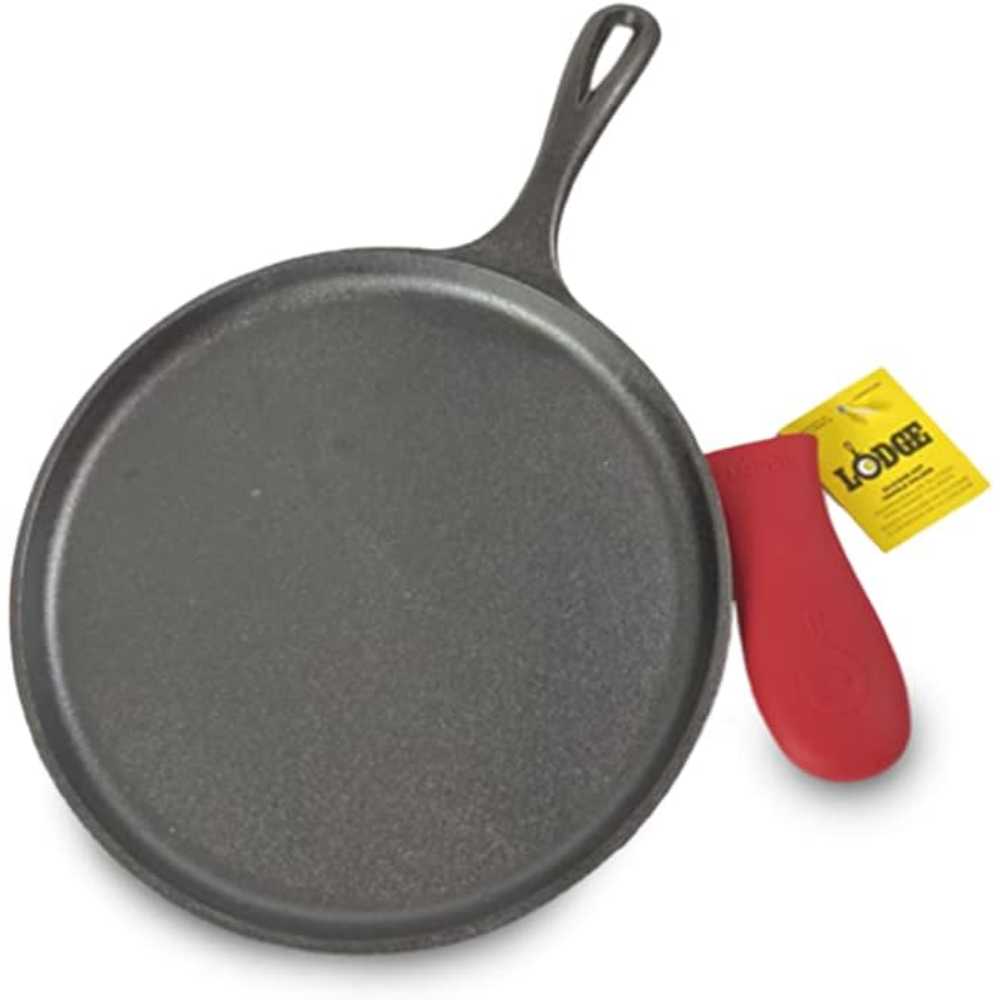 Lodge 10.5" Cast Iron Round Griddle w/ Silicone Handle Holder