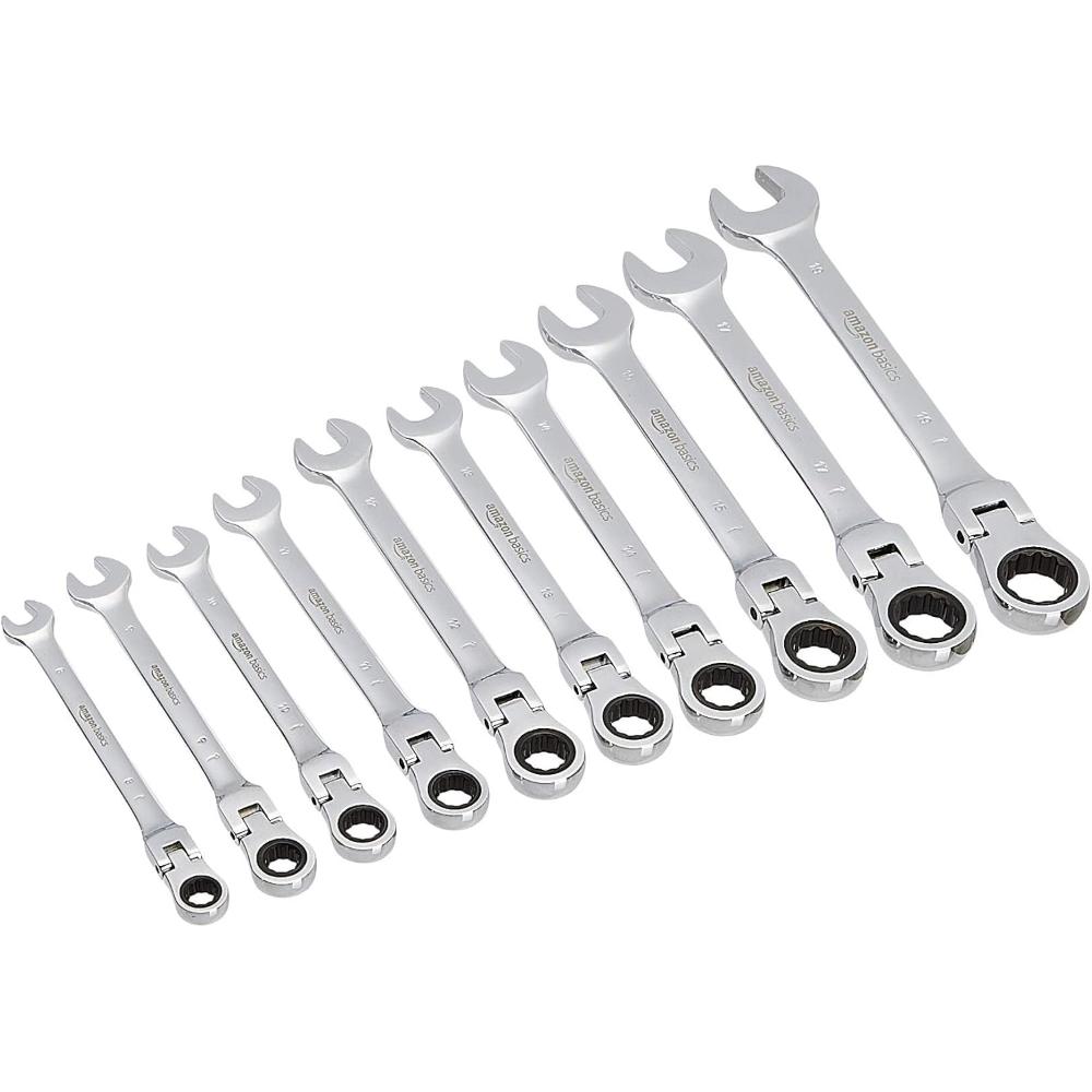 Amazon Basics 10-Piece Flexible Gear Ratcheting Wrench Set