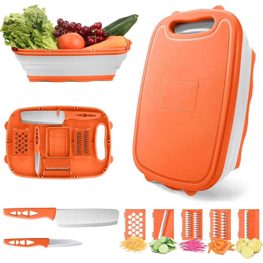 9-In-1 Camping Cutting Board w/ Colander & Knives