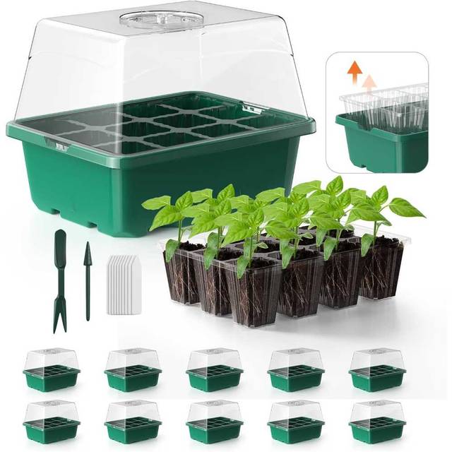 10-Pack Porolir 12-Cell Seed Starter Trays w/ Heightened Lids