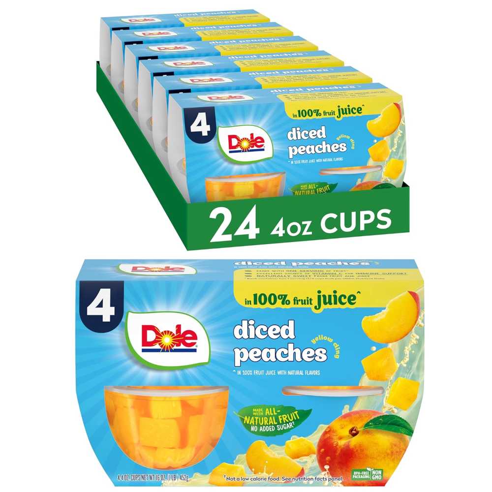 24-Pack Dole Diced Peaches Fruit Bowls, 4 oz.