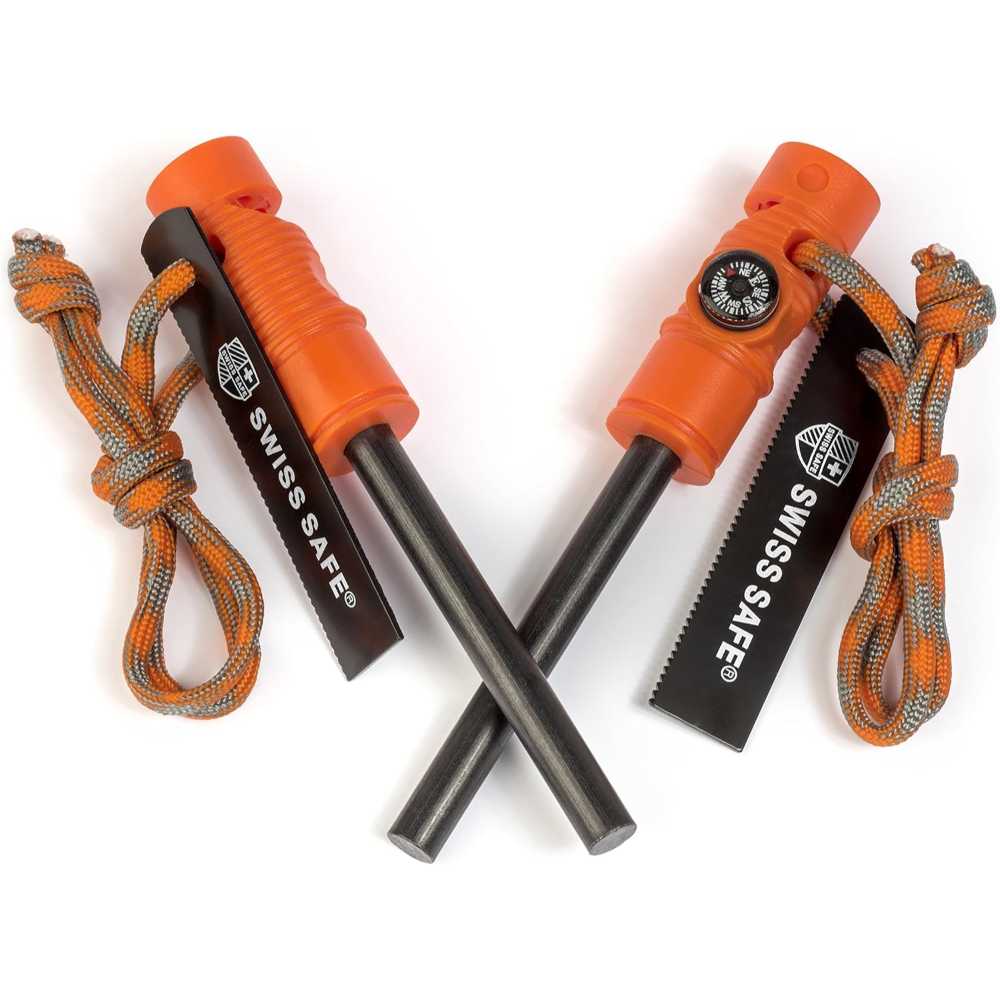 2-Pack Swiss Safe 5-in-1 Magnesium Ferro Rod Fire Starter Survival Tool (Various Colors)