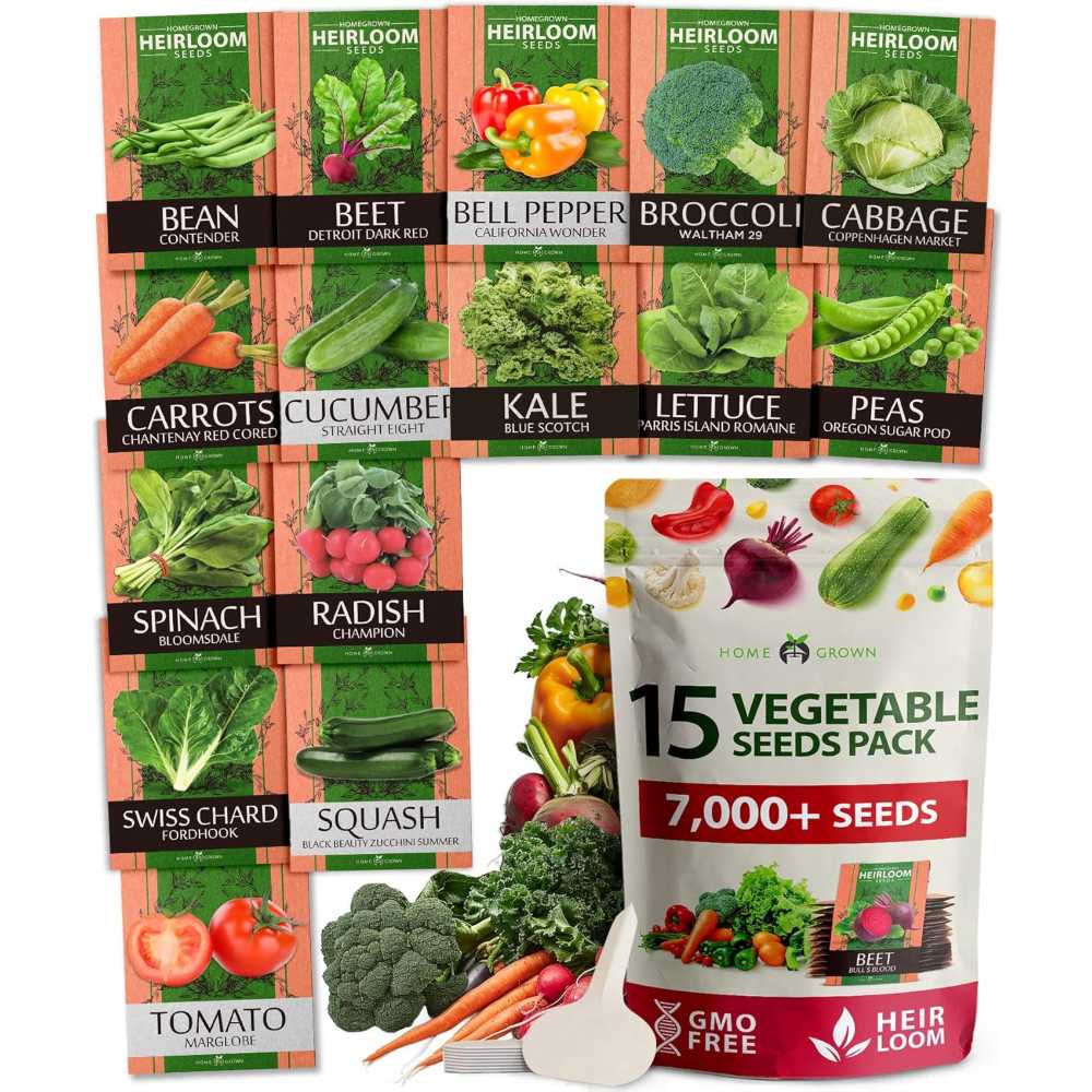 Home Grown 15-Variety 7000+ Heirloom Non-GMO Vegetable Seeds