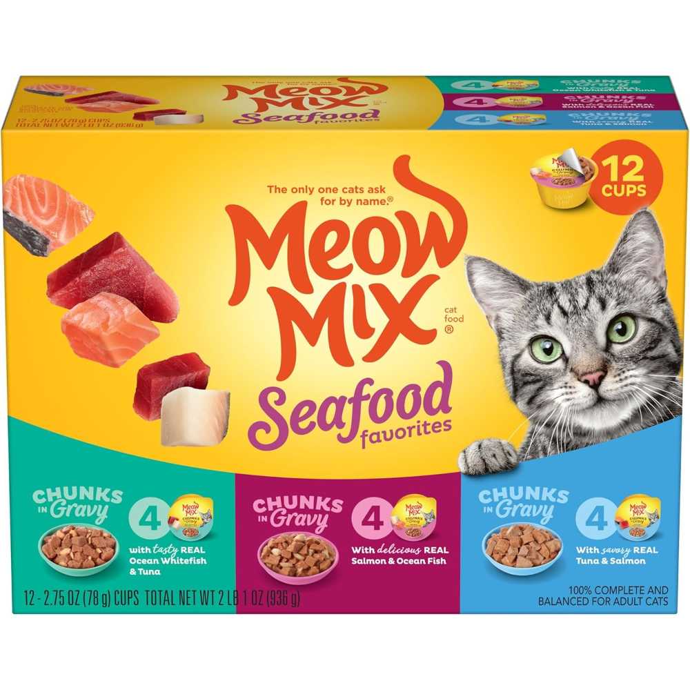 Double Coupon: 12-Pack Meow Mix Wet Cat Food, 2.75 oz. (Seafood Favorites)