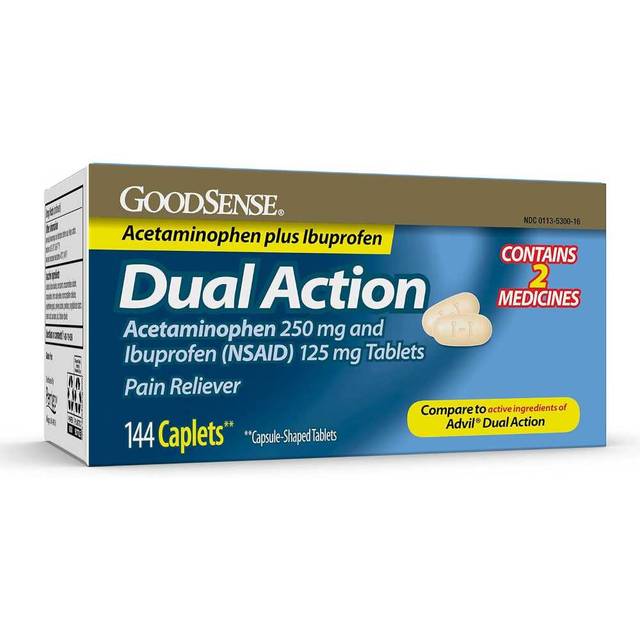 144-Pack GoodSense Dual Action Acetaminophen 250mg & Ibuprofen 125mg Tablets