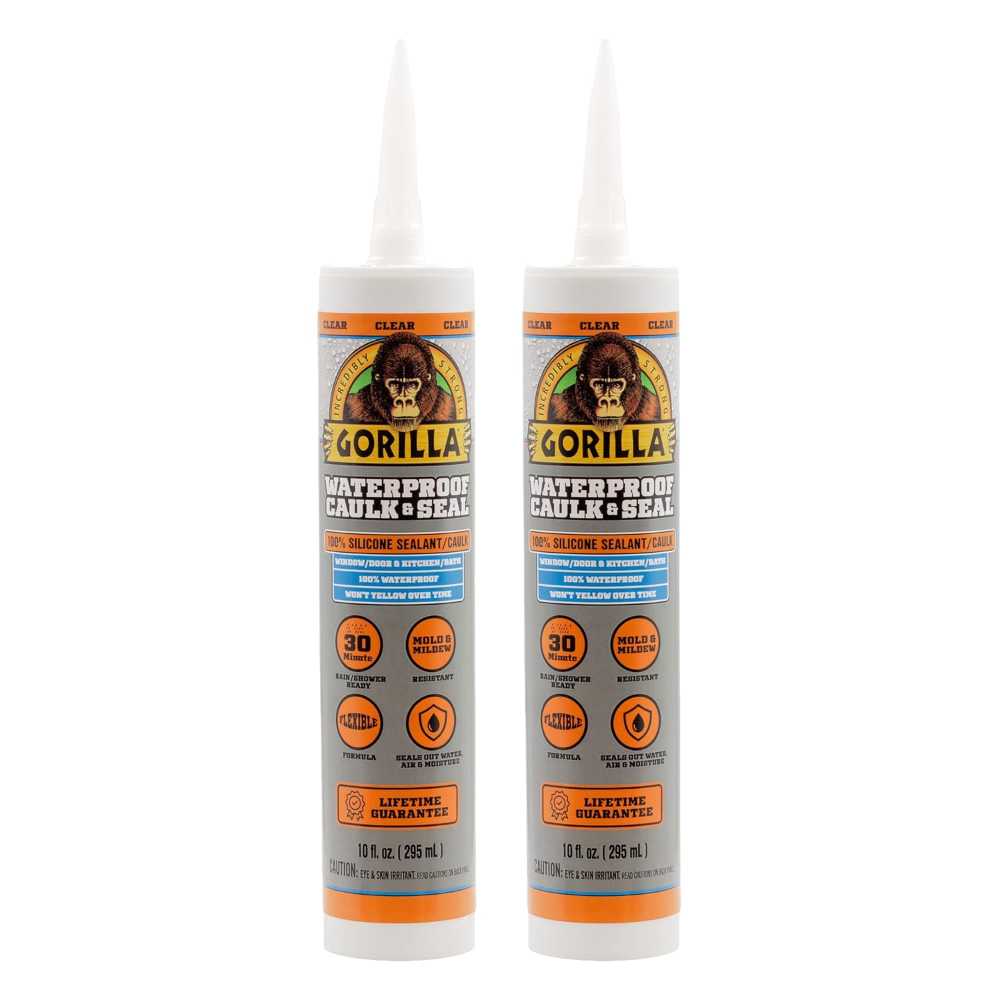 2-Pack Gorilla Waterproof Caulk & Seal Silicone Sealant, 10 oz. (Clear)