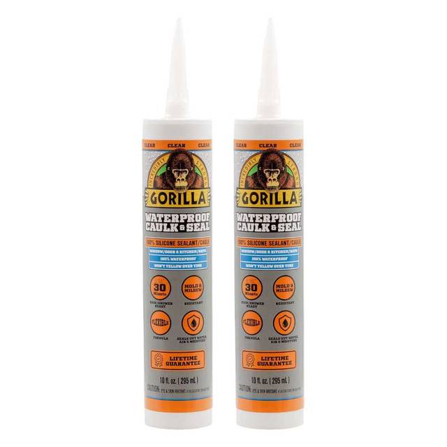 2-Pack Gorilla Waterproof Caulk & Seal Silicone Sealant, 10 oz. (Clear)
