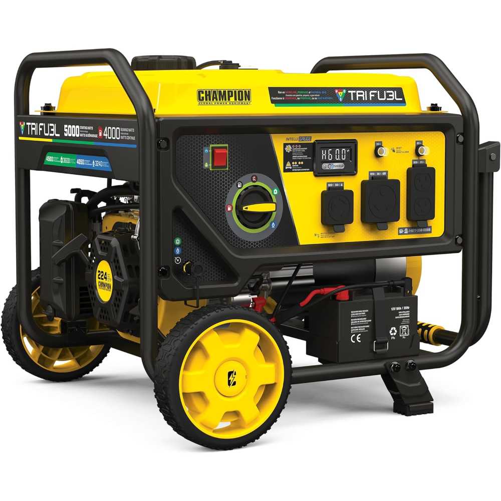Champion 5000W Tri Fuel Generator w/ Electric Start + CO Shield