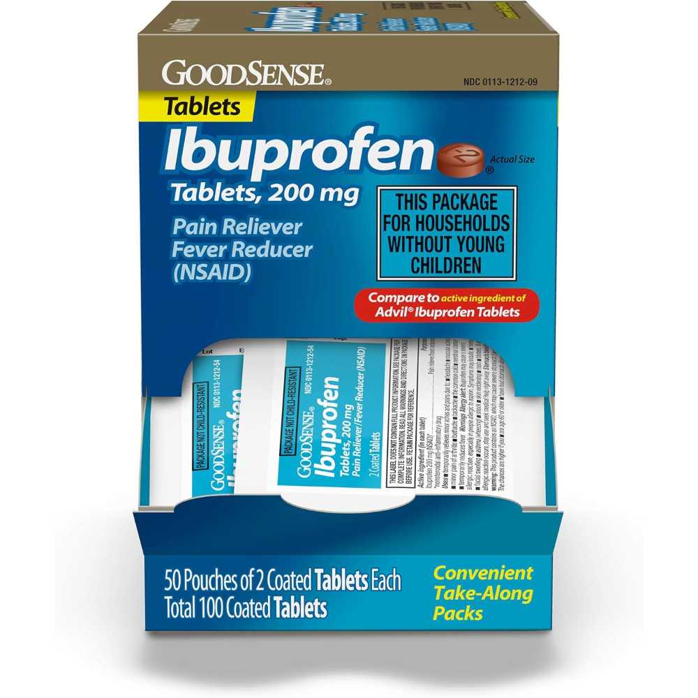 100-Pack Goodsense Ibuprofen 200mg Individually-Wrapped Tablets
