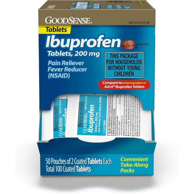 100-Pack Goodsense Ibuprofen 200mg Individually-Wrapped Tablets