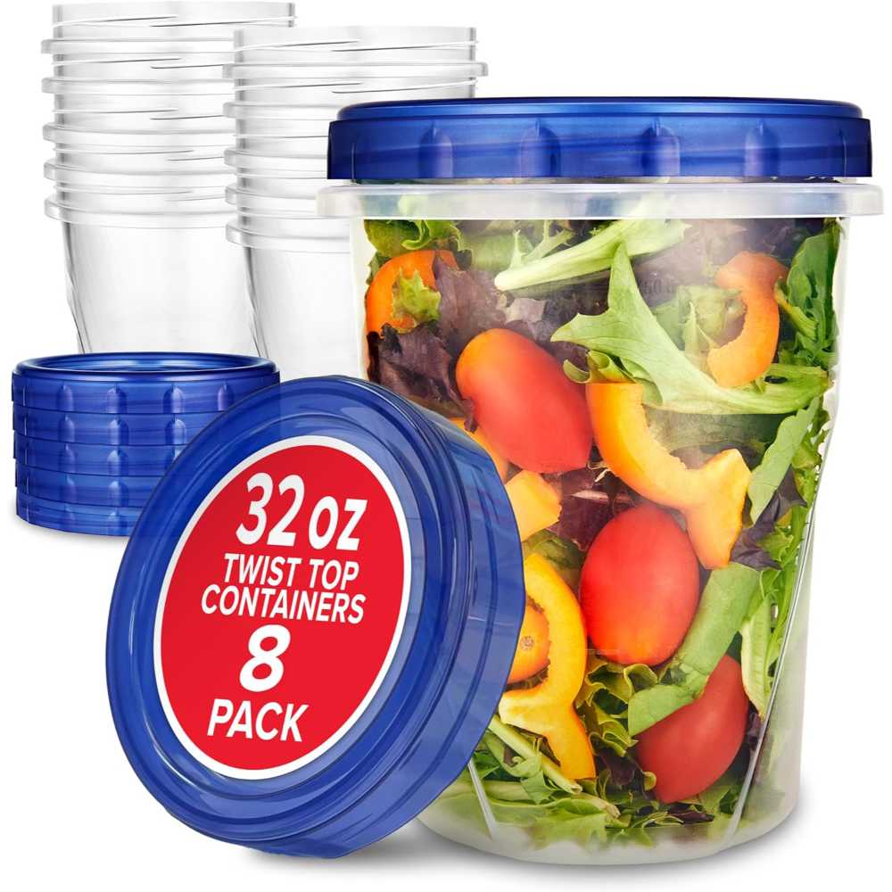 8-Pack Stock Your Home 32 oz. Reusable Food Storage Containers w/ Twist Top Lids