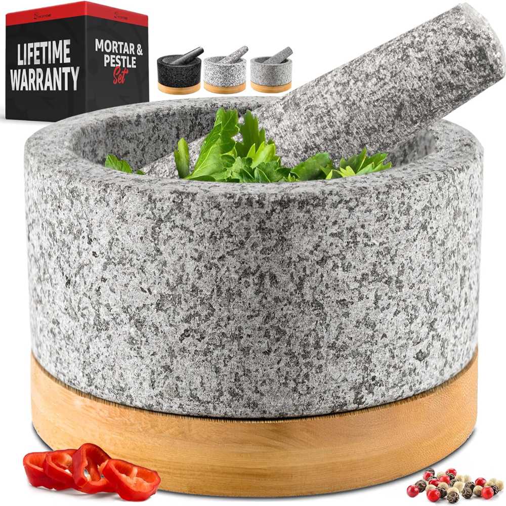 PriorityChef 2-Cup Heavy Duty Mortar & Pestle Set w/ Bamboo Base