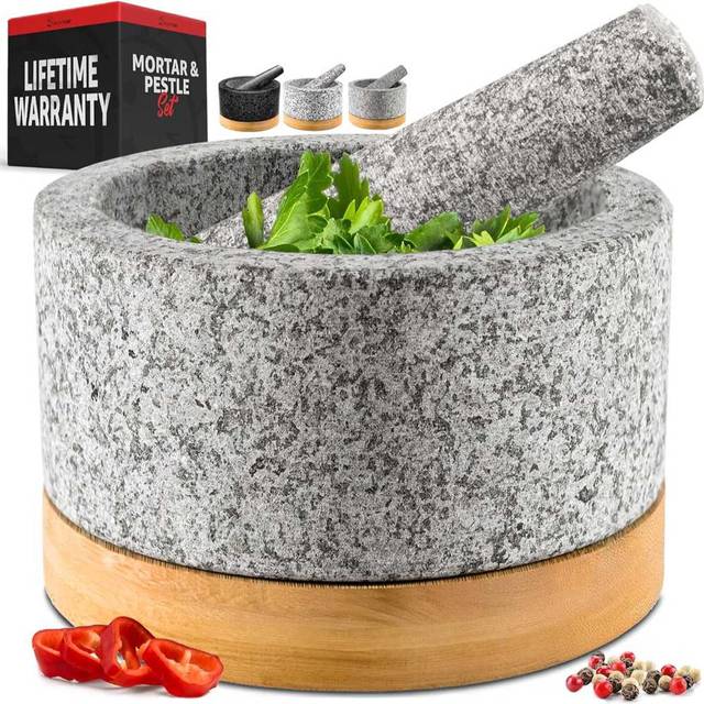 PriorityChef 2-Cup Heavy Duty Mortar & Pestle Set w/ Bamboo Base