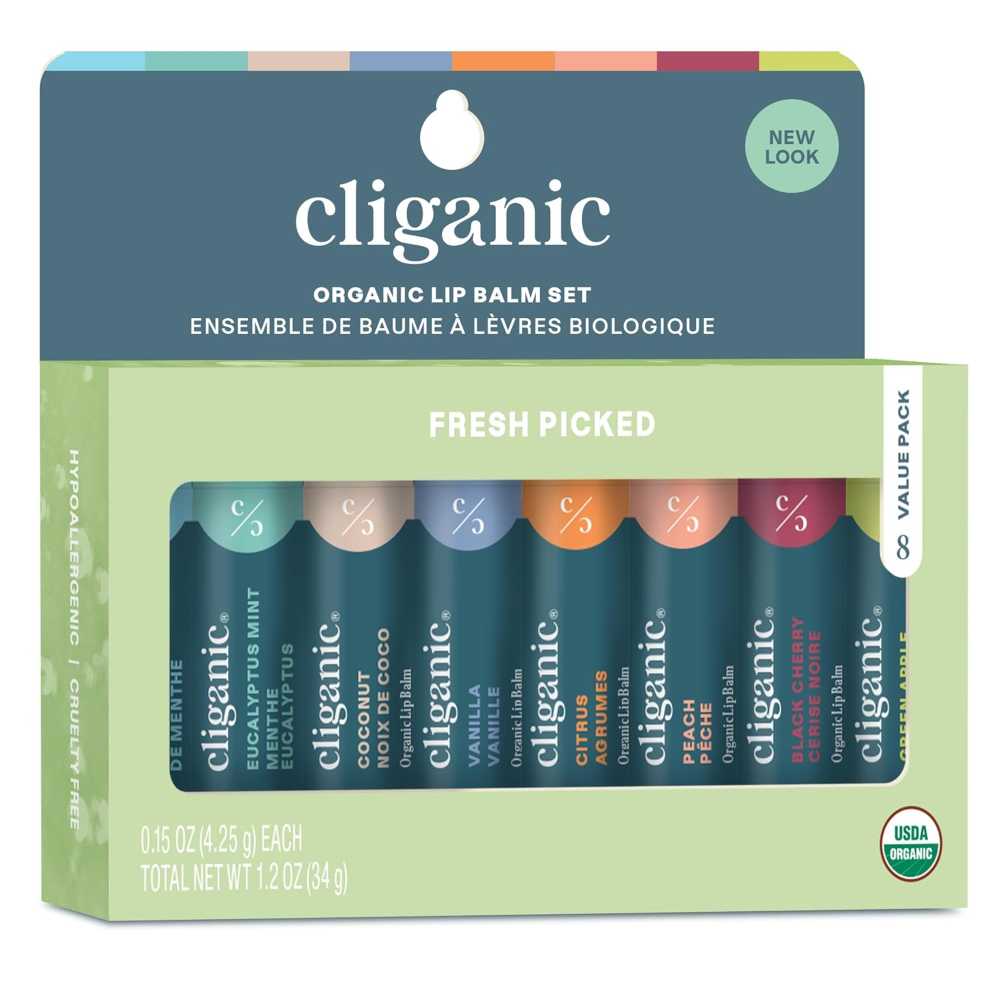 8-Pack Cliganic Organic Lip Balm Set