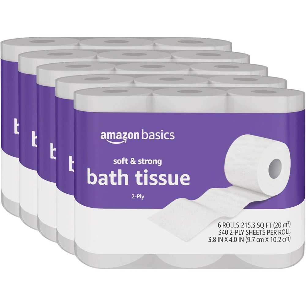 30-Pack Amazon Basics Soft and Strong 2-Ply Toilet Paper (340 Sheets/Roll)