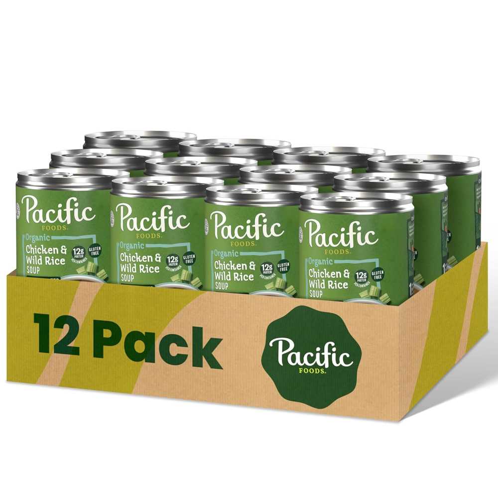 12-Pack Pacific Foods Organic Lightly Salted Chicken & Wild Rice Soup, 16.3 oz. ($1.51/Can)