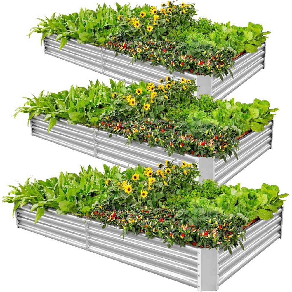 3-Pack Land Guard Galvanized Raised Garden Bed (8' x 4' x 1')