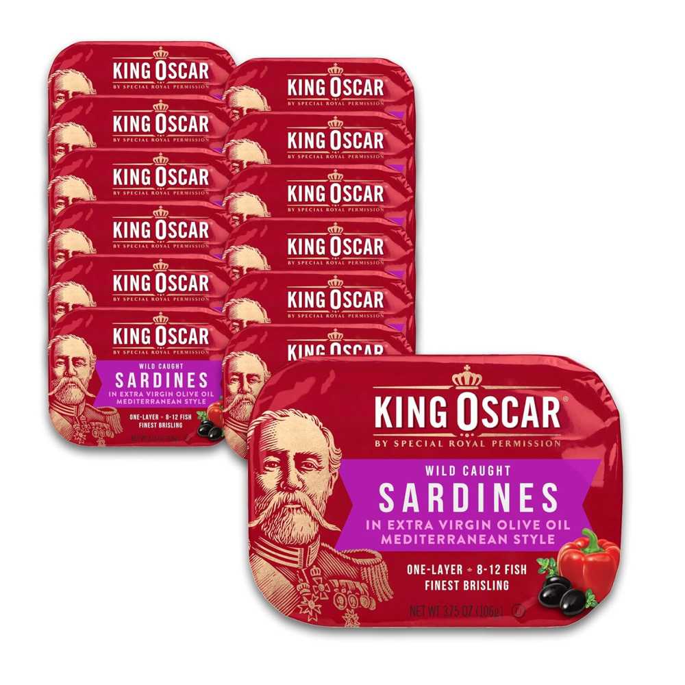 12-Pack King Oscar Premium Sardines in Extra Virgin Olive Oil, 3.75 oz. (Mediterranean Style)