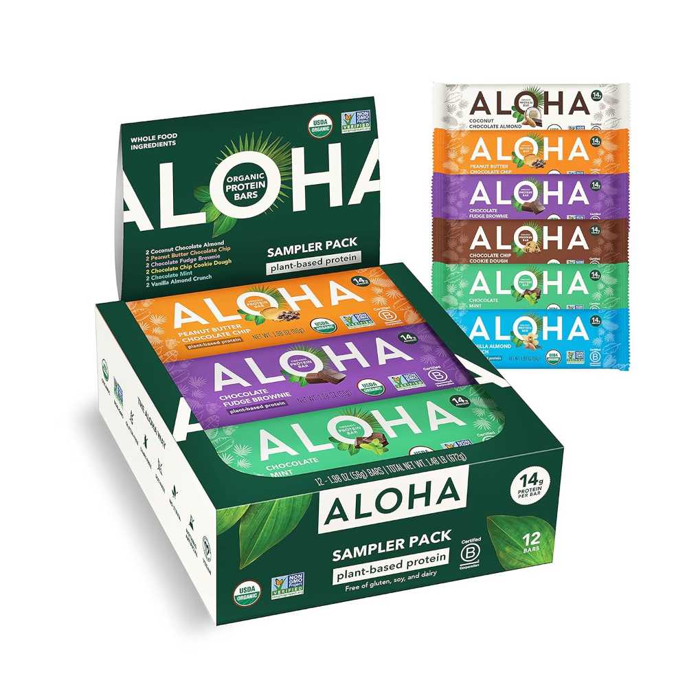 12-Pack ALOHA Organic Plant Based Protein Bars (Variety Pack)