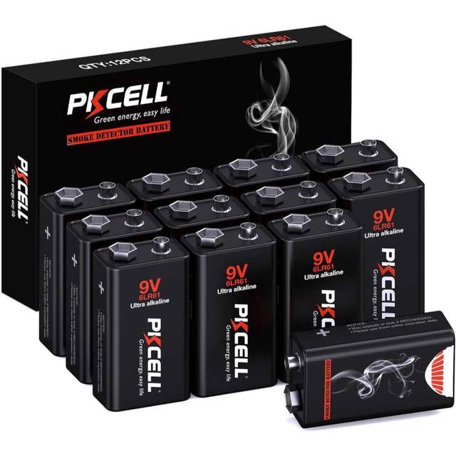 12-Pack PKCELL 9V Alkaline Batteries