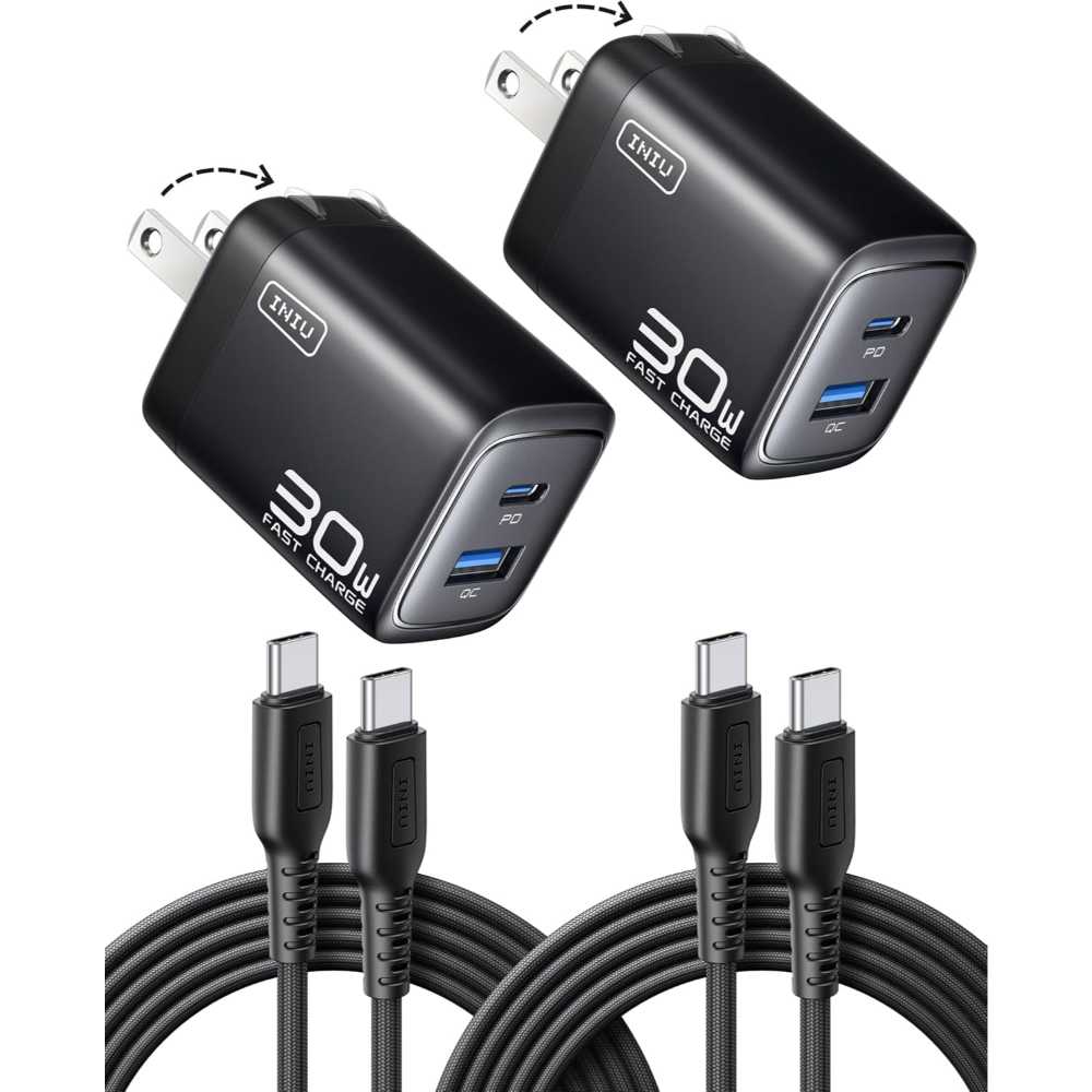 2-Pack INIU 30W 2-Port USB-C Charger Block + 2-Pack 5' 60W USB-C Cables