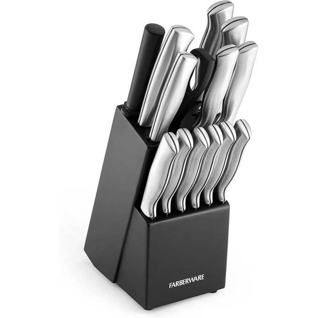 Prime Members: Farberware 15-Piece High-Carbon Stamped Stainless Steel Kitchen Knife Set w/ Wood Block