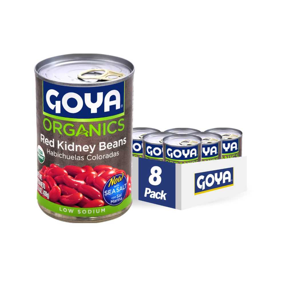 8-Pack Goya Organic Red Kidney Beans, 15.5 oz. (Low Sodium w/ Sea Salt)