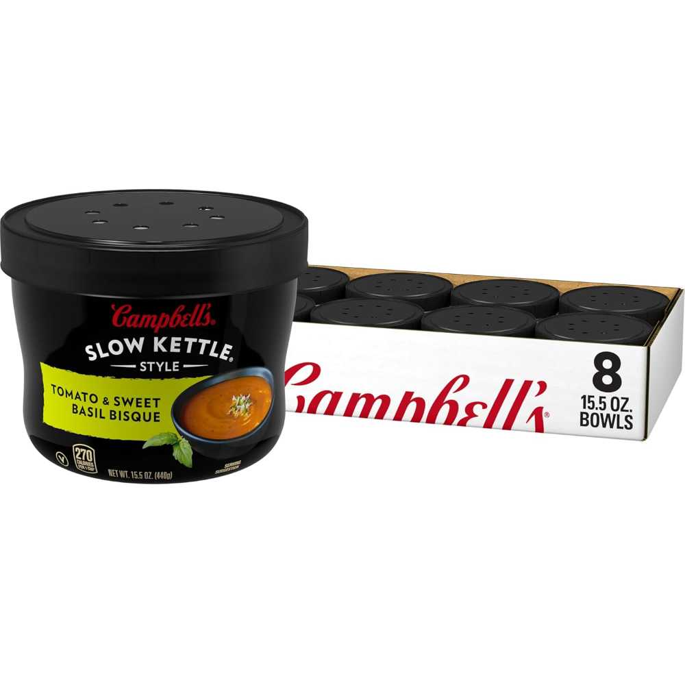 8-Pack Campbell's Slow Kettle Style Tomato & Sweet Basil Bisque Microwave Bowl, 15.5 oz.