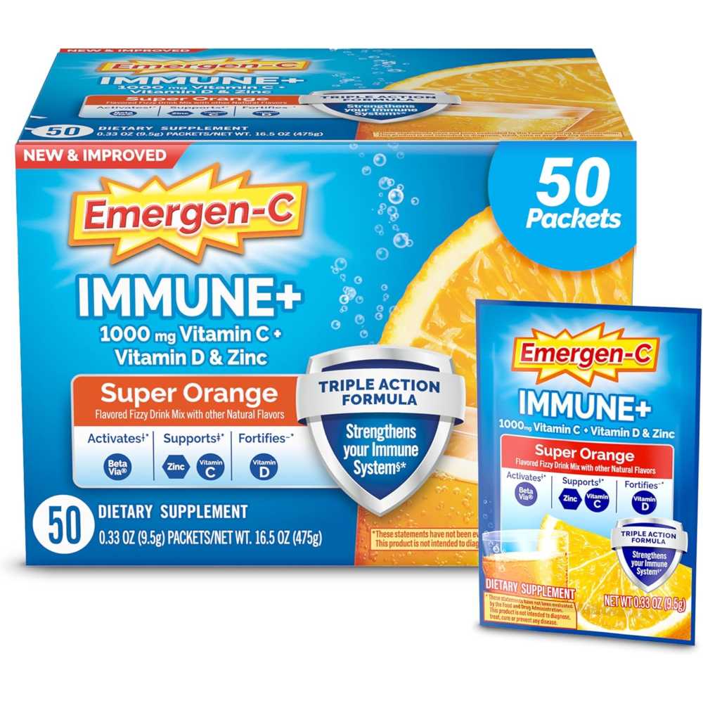 50-Pack Emergen-C Immune+ Triple Action Immune Support Drink Powder