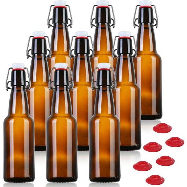 9-Pack Yeboda Home Brewing Amber Glass Bottles w/ Flip Caps, 12 oz.