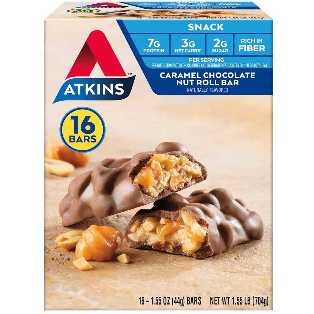 16-Pack Atkins Caramel Chocolate Nut Roll Protein/Fiber Bars