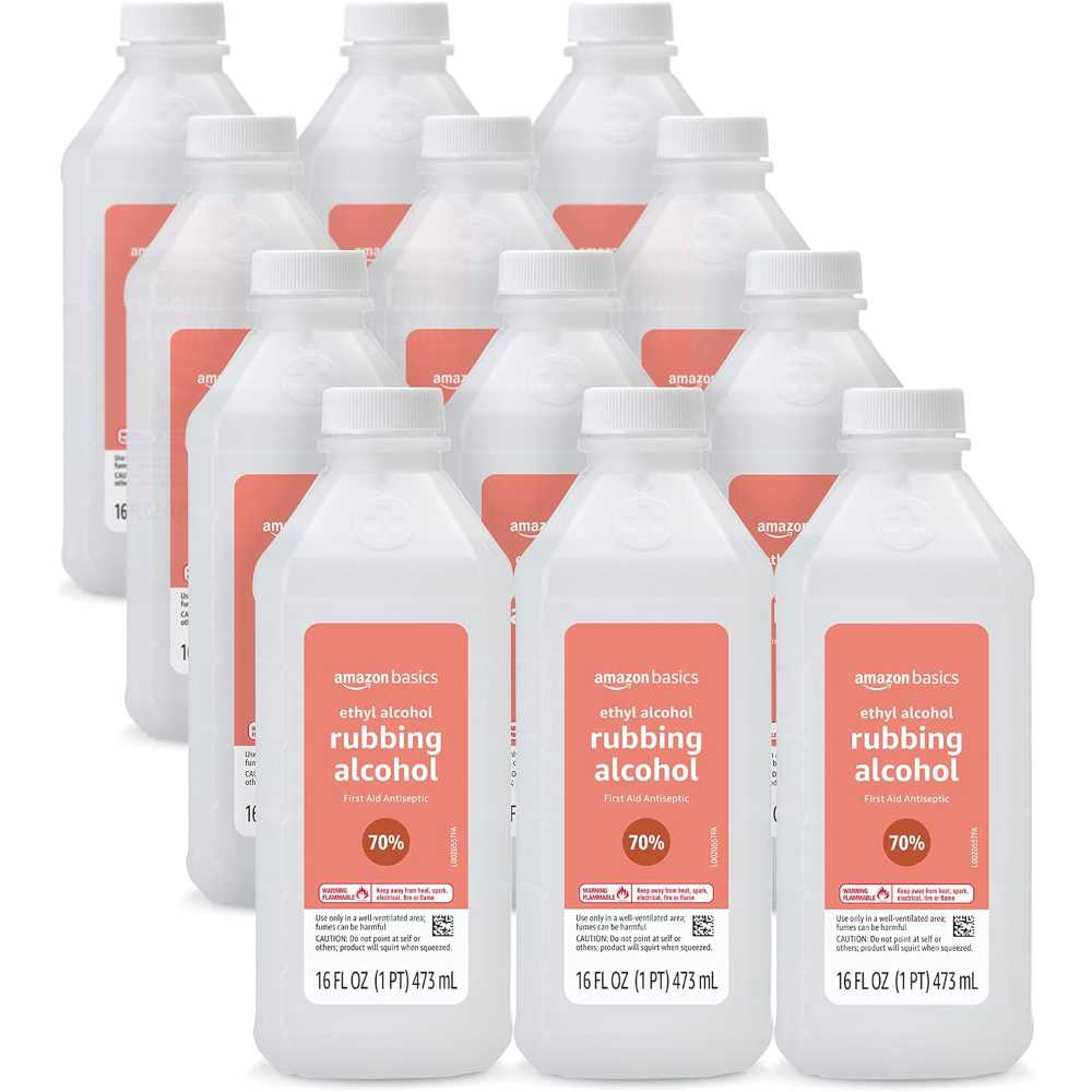 12-Pack Amazon Basics 70% Ethyl Rubbing Alcohol First Aid Antiseptic, 16 oz.