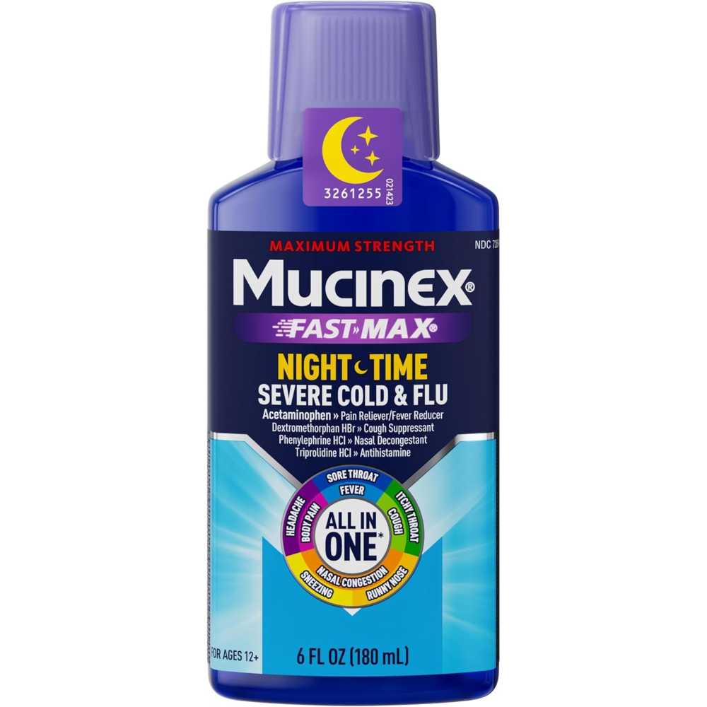 Mucinex Nightshift Maximum Strength Severe Cold Flu Medicine, 6 oz.