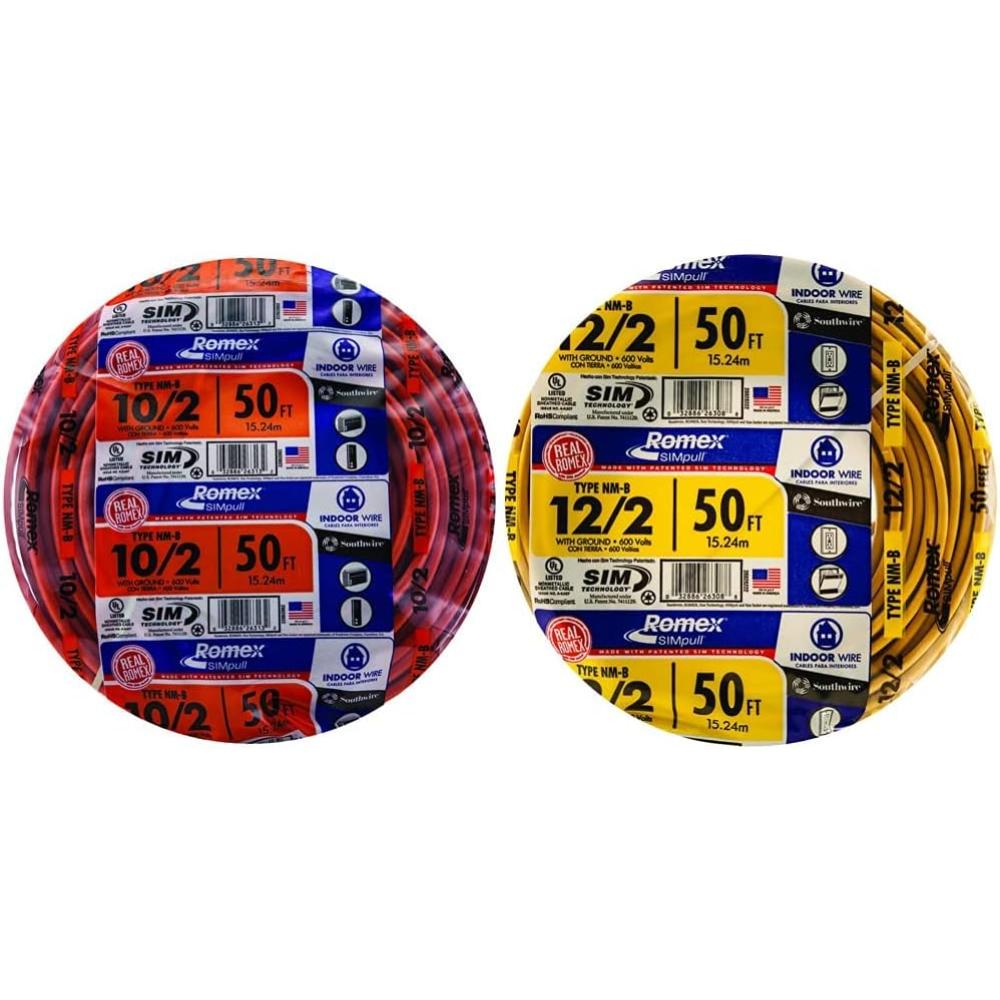 Bundle Deal: Southwire Romex Simpull 50' 10/2 + 50' 12/2 Cable