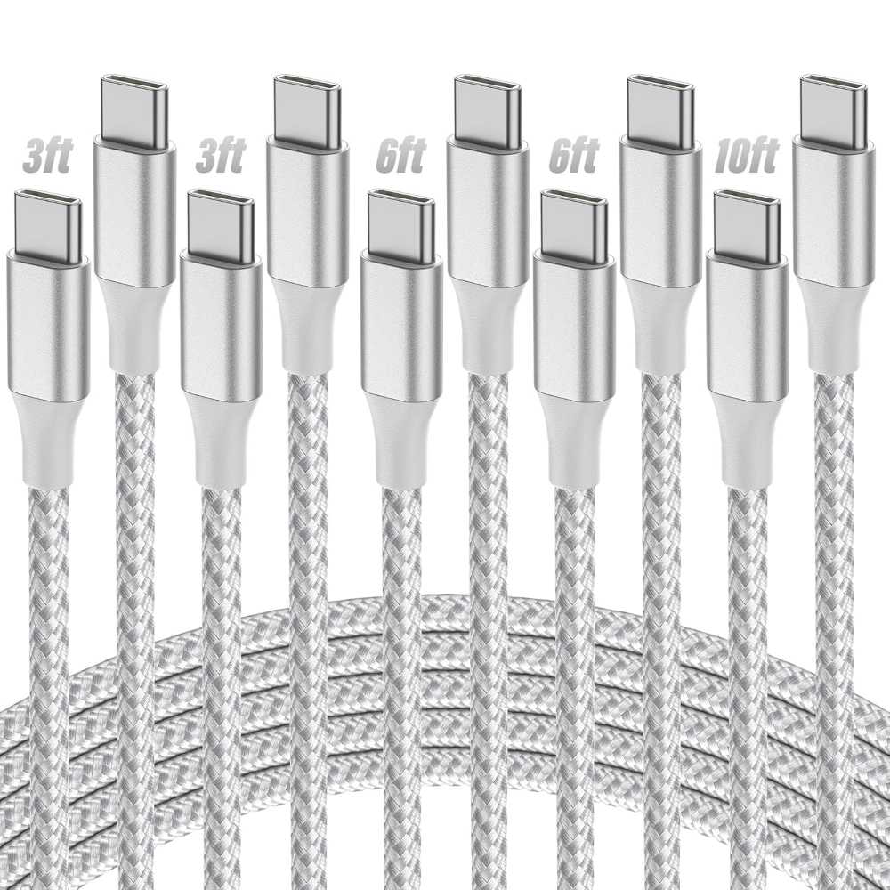 5-Pack SwaggWood 60W Braided USB-C Charging Cables (3/3/6/6/10')