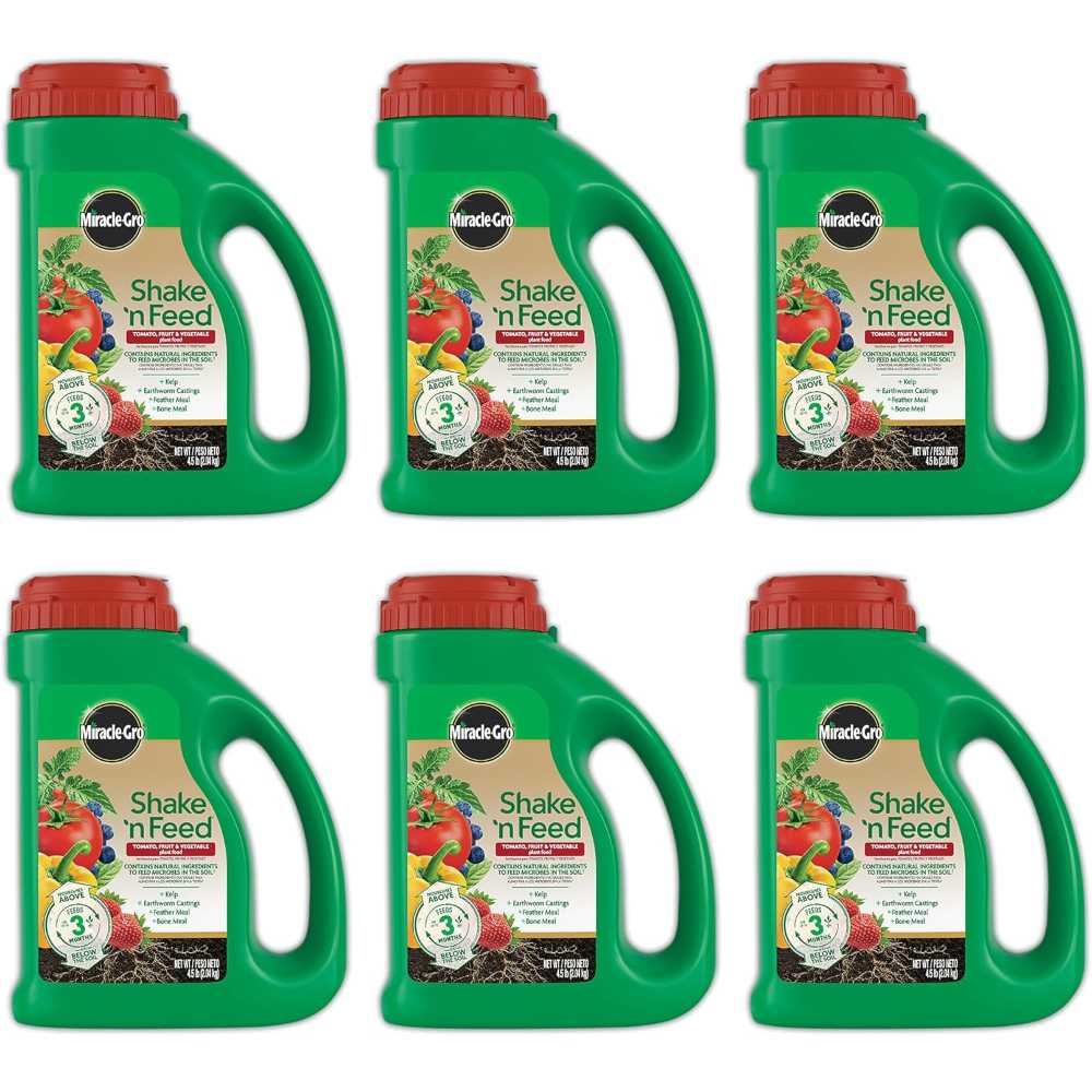 6-Pack Miracle-Gro Shake 'N Feed Tomato, Fruit & Vegetable Plant Fertilizer Granules, 4.5 lb.