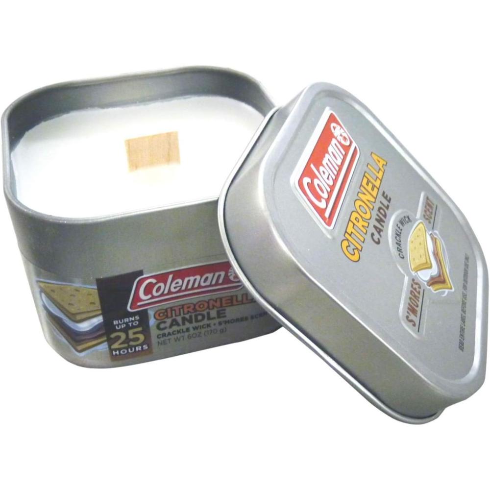 6-Pack Coleman Outdoor 25-Hour Citronella Candle w/ Wooden Crackle Wick, 6 oz. (S'mores Scent)
